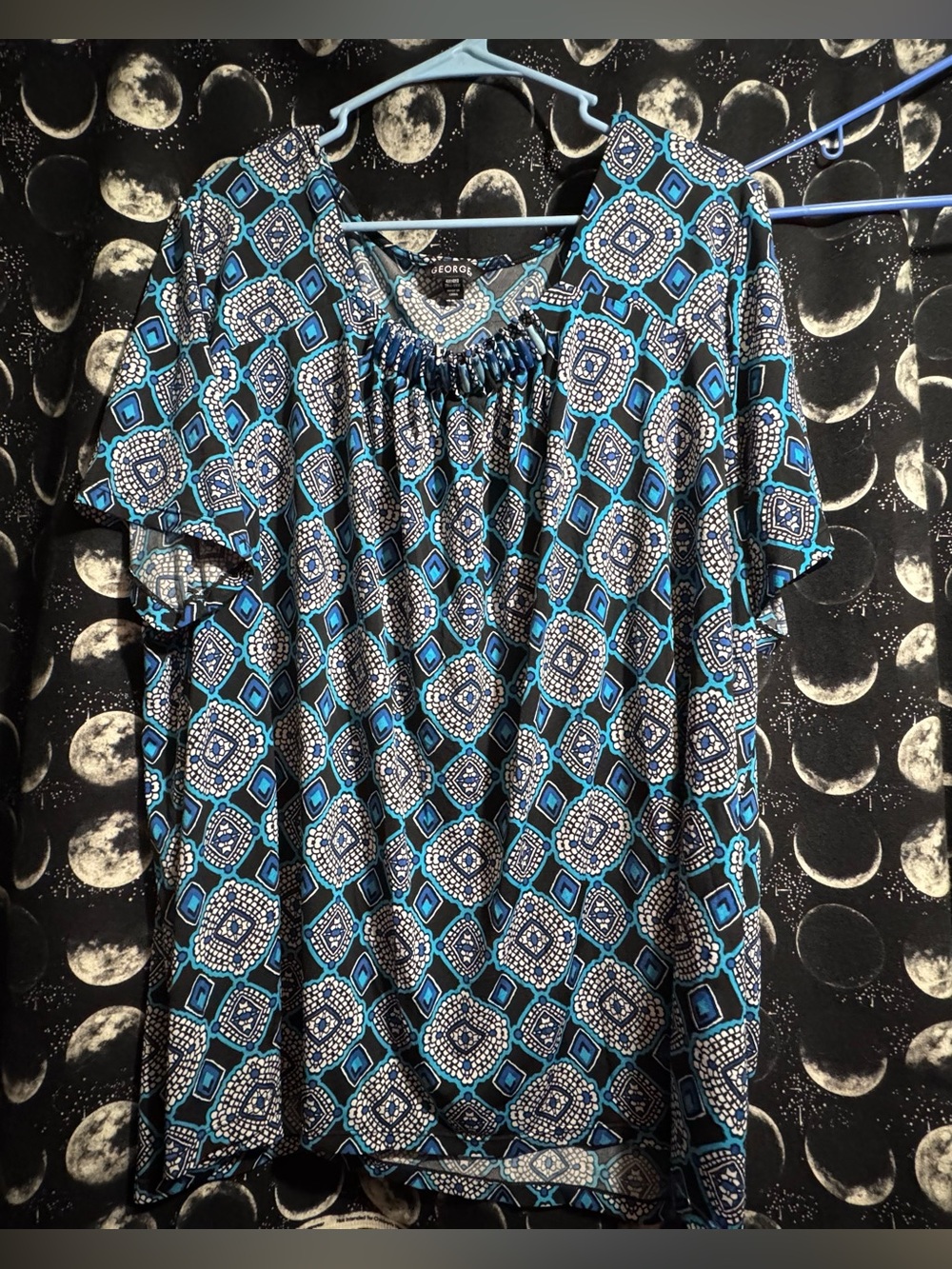 George Brand Blue and Black Plus Size Short-Sleeve Blouse